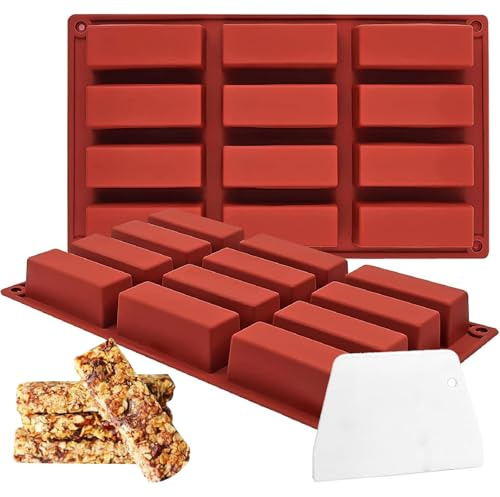 2 Pièces Moule Silicone Rectangulaire 12 Cavités + Râteau, Antiadhésif Durable, 24 Mini Desserts - Moule Financier & Barre de Céréales pour Chefs & Amateurs, Chocolats & Barres Énergétiques