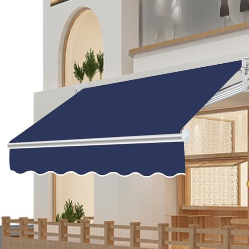 Tenda parasole retrattile elettrica/manuale, in tessuto, 400 x 400 cm, colore blu scuro, a prova di sole per cortile, copertura ombreggiante in poliestere 250 g/m² per tenda da giardino esterna