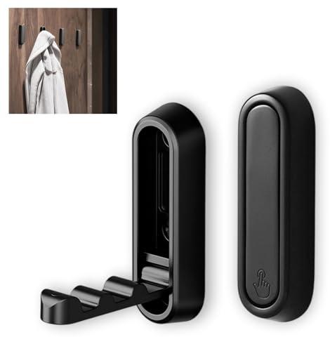 YipuVR 2pcs faltbare Wandhaken zum Aufhängen, faltbare Haken Wandhalterung aus Zinklegierung, Heavy Duty Golds Wandhaken für Bad Küche, Flip-Down-Haken für Wand hängenden Mantel (Schwarz+Schwarz) | Heavy Duty Wandhaken Klappbar,90° Design Reversibel für Bad und Küche,Strapazierfähig für Mäntel,Taschen,Handtücher