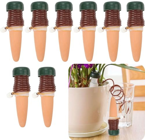 8pcs Dispensador de Agua Automático de Cerámica para Plantas Interior Aparato Riego Automático Sistema de Riego Vacaciones Flores Sistemas de Riego (A)