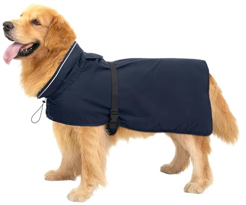 Manteau de Pluie Imperméable pour Chien Zellar, Adjustable et Léger avec Bande Réfléchissante & Passage pour la Laisse, Enfilage Facile, Manteau Chien Imperméable pour Chiens Moyens et Grands, XL Bleu