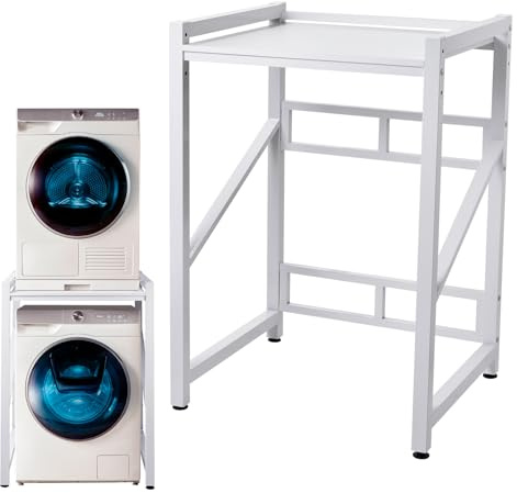 2 Ebenen Waschmaschine trockner schrank höhenverstellbar (90 cm/95 cm/100 cm) -Waschmaschine und trockner übereinander tragfähigkeit 300 kg,Waschturm geeignet für Badezimmer und Waschküchen,Weiß