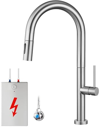 YardMonet Robinet de cuisine basse pression - Extensible - Pivotant à 360 ° - En acier inoxydable brossé - Avec 3 raccords pour chaudière