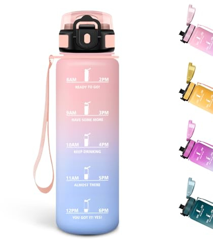 Motswedi Gourde Sport, 500ml Anti Fuite, Gourde Enfant, Réutilisable, Bouteille d'eau, sans BPA, Bouteille Reutilisable, pour Adulte, Randonnée, l'école, Fitness, Yoga, Rose & Bleu Ciel