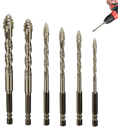 ​Bohrersets Steinbohrer Set & Exzenterbohrer Set | 6-tlg. Vierschneidiger Gezackter Powerbit Bohrer – Metallbohrer Set Profi mit Multifunktions-Bohrerset für Beton/Metall (4/5/6/8/10/12 mm)​