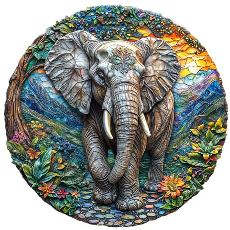 Wooden Puzzles for Adults, Forest Elephant Wooden Jigsaw Puzzle for Adults, Wood Puzzles Adult, Unique Animal Shape, Presents for Women and Men, Wall Art Home Decor (XL -16.5 * 16.5in -451 pcs)