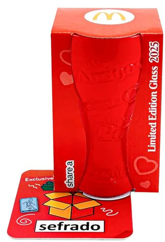 sefrado Bundle 1 x Cola Glas Rot McDonalds Ungarn 2025 Sammel Gläser kompatibel mit exclusivem Untersetzer