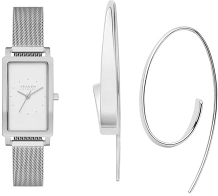 Skagen Damen Hagen Lille Silberfarbene Edelstahl Uhr und Kariana Ohrringe, Set