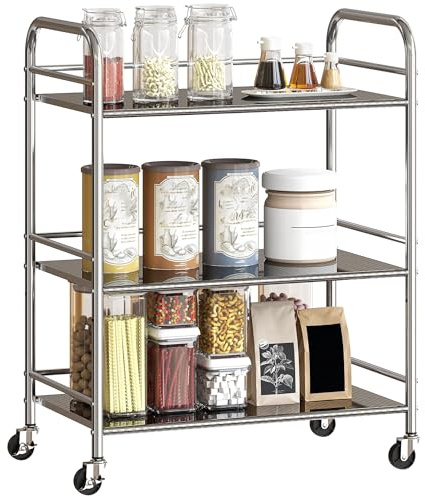 HOMCOM Desserte Cuisine à 3 Niveaux 3 Étagères 60 x 35 x 77 cm Argenté