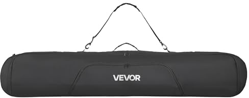 VEVOR Snowboardväska, upp till 165 cm/65 tum, vadderad skidor och snowboardväska för flygresor, 600D vattentätt Oxford-tyg, med justerbara inre remmar, för skidstavar, skyddsglasögon, handskar