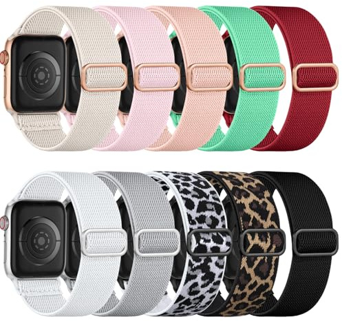 Maledan 10-pack elastisk rem kompatibel med Apple Watch-remmar 40 mm 41 mm 38 mm 42 mm 44 mm 45 mm 46 mm 49 mm kvinnor män – stretchig nylon sport loop band för iWatch serie 11 10 9 8 7 6 5 4 3 2 1 SE