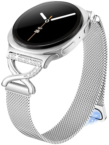 Ocaer Kompatibel mit Samsung Galaxy Watch 9/8/7/FE/6/5/4 Armband 40mm 44mm, 8 Classic/6/4 Classic, 5 Pro, Active 2, Glitzer Magnetisch Metall Watch Armband, Elegant Edelstahl Band für Damen