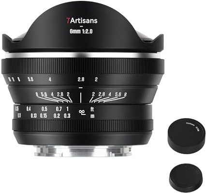 7artisans 6mm F2.0 Objectif Fisheye APS-C à Mise au Point Manuelle, Ultra Grand-Angle, Grande Ouverture, Compatible avec Les appareils Fujifilm à Monture X X-A1 X-A10 X-T1 X-T3 X-T10 X-Pro1 X-Pro2