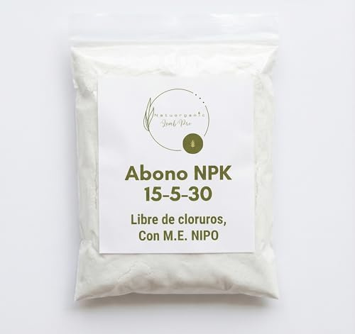 Abono Cristalino 15-05-30 Libre de Cloruros con M.E. NIPO | Fertilizante NPK de Alta Solubilidad | Nutrición Completa para Maduración y Engorde | Jardín, Huerto y Cultivos | 1 kg
