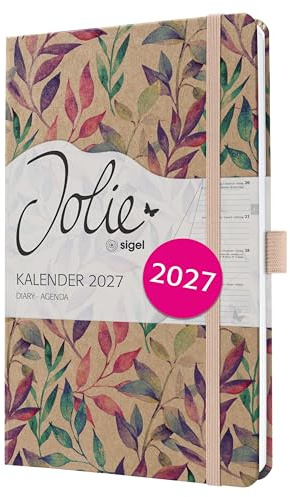 SIGEL Jolie Wochenkalender 2027 A5 pink lila Hardcover aus Kraftpapier | 7J815, Gummiband, Stiftschlaufe, 174 Seiten, vegan, Buchkalender, Terminplaner Taschenkalender