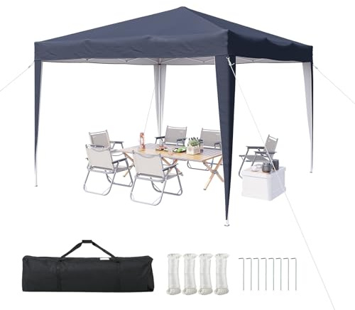 Aoxun Pop Up Pavillon 3x3 Wasserdicht, Metallrahmen-Schutzzelt, Höhe Verstellbar, 3mx3m Faltpavillon mit Tragetasche für Camping Party, Blau