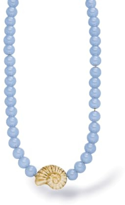 Purelei Blue Lagoon Kette Damen mit Glasperlen und Muschel Anhänger, Perlenkette aus Edelstahl vergoldet, Halskette verstellbar 35–45 cm, Sommerschmuck, Layering Kette, Schmuck Geschenk