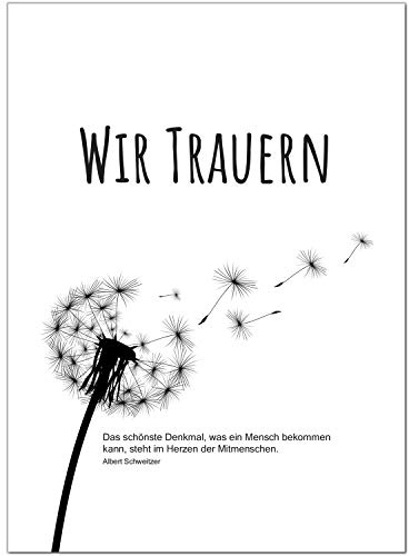 Einladungskarten Manufaktur Hamburg 10 x Trauerkarten mit 10 Umschlägen im Set - Motiv Pusteblume Einladung Beerdigung, Anzeige, Trauer, Sterbefall, Friedhof, Begräbnis