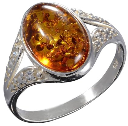 HolidayGiftShops Baltic Honey Amber Ring in 925 Sterling Silver for Women - Genuine Natural Amber Gemstone Jewelry - Elegant Everyday & Gift Ring