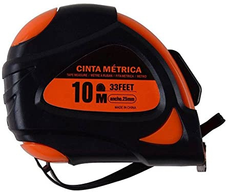 Vetrineinrete® Metro flessibile a nastro in acciaio con blocco automatico al rlascio flessometro da 3 5 7.5 10 metri retraibile con laccetto e gancio (10 Metri) B48