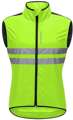 WOSAWE Men's High Visibility Cycling Wind Vest Sleeveless Reflective Bicycle Gilet, 2XL Green