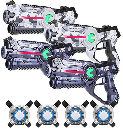 Light Battle Active Lazer Tag Set - 4X Laserpistole (camo grau, camo weiß) + 4 Weste - LBAPV24467