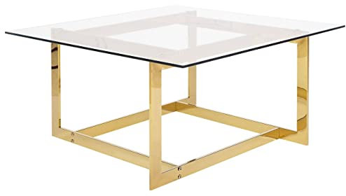 Beliani Mesa de Centro con Marco de Metal Dorado y Tablero Cuadrado de Vidrio Crystal