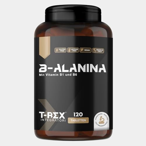 Beta-Alanin 120 Tabletten à 1000 mg | Nahrungsergänzungsmittel auf Basis von B-Alanin mit den Vitaminen B1 und B6. Potentes Post-Workout-Supplement für die Muskelregeneration. T-Rex Integratori.