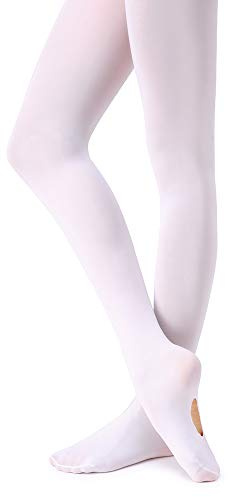 Soudittur Kinder Ballett Strumpfhose Convertible Tanz-Strumpfhosen mit Fersenloch 90D für Mädchen und Damen Rosa, Weiß, Schwarz