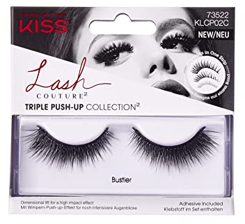 KISS Lash Couture Triple Push Up Collection 1 Paar falsche Wimpern Bustier 3D Volumen falsche Wimpern Tierversuche frei wiederverwendbar inkl. Wimpernkleber