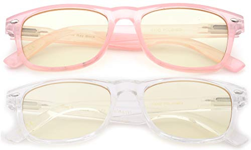 Kids Teens Computer Blue Rays Glasses Anit Eyestrainn Blue Light Blocking Glasses for Girls and Boys Ages 3 & Up Computer Glasses for Kids -2 Pack-Pink & Clear