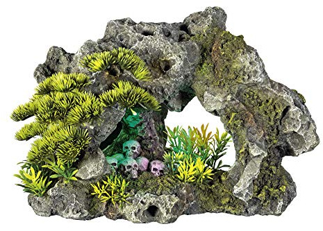 Nobby Aqua Ornaments STEIN MIT TOTENKÖPFEN mit LED, 30,2 x 18,5 x 20,8 cm, 1 Stück