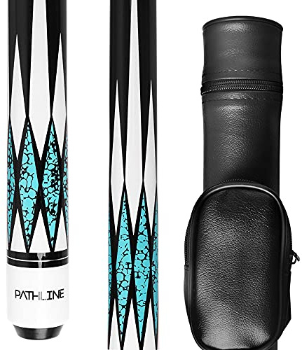 Pathline PLN Pool Cue Kit - 58 inch Canadian Maple Billiard Pool Stick and Hard Case (Blue 21oz)