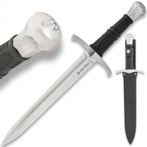 Honshu Crusader Quillon Dagger with Sheath - Razor-Sharp 1060 Carbon Steel Blade, Injection-Molded TPR Handle, Cast Steel Handguard and Pommel - Back-Up Defense for Modern Warriors - Length 18 5/8”