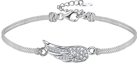 Viwind Armband Damen 925 Sterling Silber Engelsflügel Schutzengel Armbänder Funkelnden Kubischen Zirkonia Armbänder Verstellbarer Charm Armband für Frauen mit Geschenkbox (Grey)…