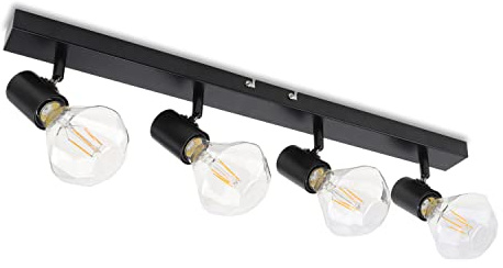 da LIGHT LED Deckenlampe 4-flammig, Dreh und Schwenkbar Deckenstrahler Spotleuchte Wandspot, E27 (ohne Leuchenmittel) Retro/Vintage Deckenleuchte 230V Schwarz für Wohnzimmer Schlafzimmer Küchen