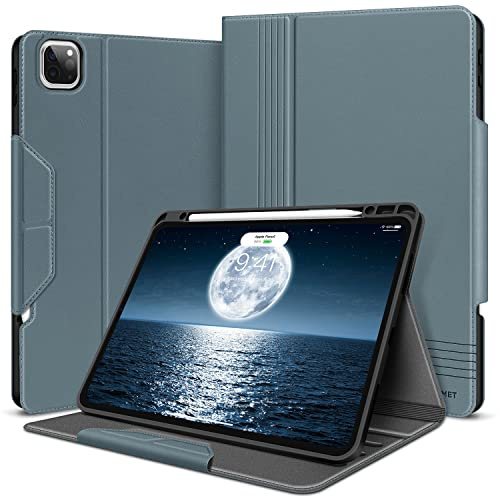 HOLIMET Hülle für iPad Pro 12.9 2022 6.Generation mit Stifthalter, 2021/2020/2018 PU-Leder Case TPU Rückseite Abdeckung Schutzhülle Stoßfest, Auto Schlafen/Wachen für iPad Pro 12.9 Zoll 5/4/3- Blau