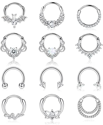 Adramata 12pcs 16G Nez Anneaux Piercing Acier Chirurgical Tragus Conch Helix Piercing CZ Opale Cartilage Daith Boucles d'oreilles Piercing pour Femmes Septum Piercing Nez Piercing Ensemble