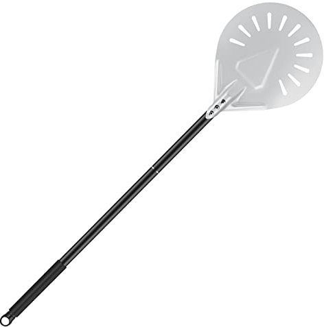 BEZORR Pizzaschieber, 7 Zoll Harteloxierte-pizzaschaufel, Perforierter-Pizzaschieber 52cm abnehmbarem Metallgriff für Hausgemachtes-Brotliebhaber