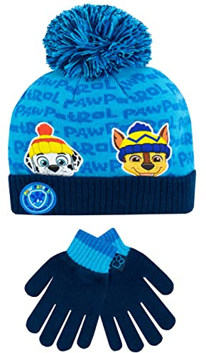 Paw Patrol Kids Winter Hat and Gloves Set Chase and Rubble Blue One Size