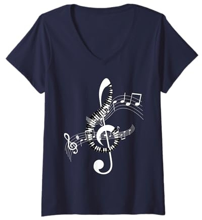 Damen Musiknoten Musik Musiker Notenschlüssel Noten T-Shirt mit V-Ausschnitt