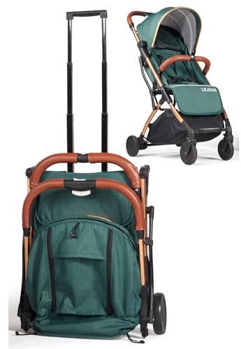 Baby Kinderwagen Kinderwagen - Leichter faltbarer Reisebuggy mit 5-Punkt-Gurt, verstellbarer Rückenlehne und übergroßem Korb zusammenklappbar mit 1 Hand - Glatt drehbare Räder Regenschutz (Grün)