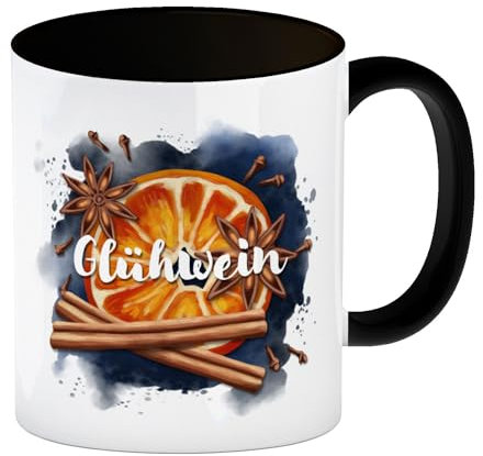 Glühweintasse mit Glühweinzutaten Kaffeebecher Glühwein Tasse für die Glühweinzeit mit leckerem Motiv von Glühweingewürzen Weihnachtsmarkt Sternanis Zimt Nelken Kaffeebecher