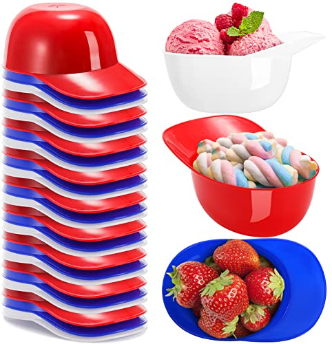 30 Pack Baseball Helmet Ice Cream Snack Bowl, 8 oz Mini Baseball Cap Bowls Kids Helmet Chip Bowl, Baseball Snacks Mini Dessert Cups for Ice Cream Party Supplies (Red, Blue, White)