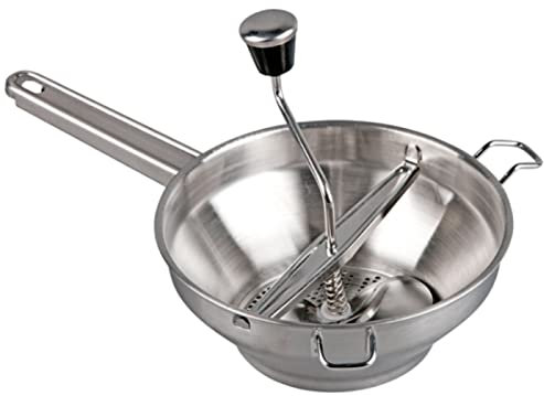 ACAN Tradineur - Pasapurés de acero inoxidable con disco fijo, colador manual profesional, hélice con cuchilla, manivela giratoria, apto para lavavajillas, Ø 20 cm