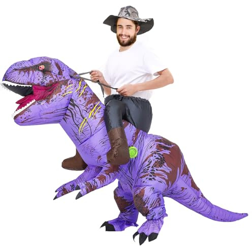 Rafalacy Costume de dinosaure gonflable pour adulte - Costume de T-rex amusant pour Halloween - Costume de fête de dinosaure Violet Taille unique
