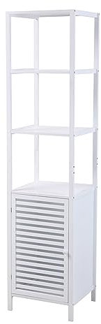 SVITA Badregal L mit Tür hoher Badezimmerschrank Regal freistehend Bambus Weiß