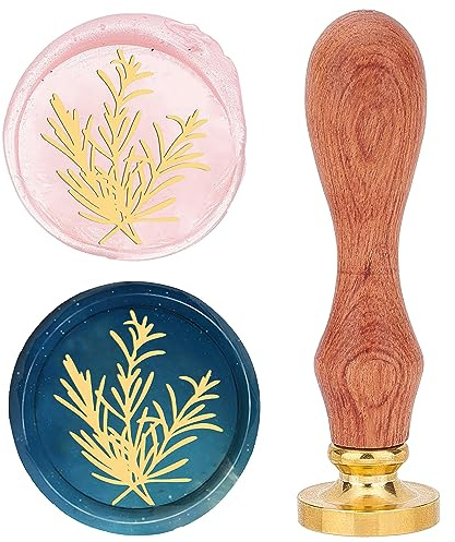craspire Blatt-Wachs-Siegelstempel, 25 mm, Rosmarin-Pflanze, Siegelwachs-Stempel, Retro-Palisandergriff, Abnehmbarer Messingkopf Für Hochzeitseinladungen, Umschläge, Halloween, Weihnachten