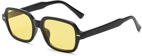 JCTAIFOO Retro Rechteck Oval Sonnenbrille Damen Herren Vintage Rechteckig Gelb Gradient getönte Brille Schwarz/Gelb