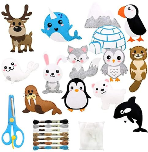 Abiemuce Nähset Für Kinder, Filztiere Nähen-Set, DIY Nähsets Kinder Tierformen, Nähen-Kinders Filzset, Pädagogisches Nähset-für-Anfänger Kinders, Animals Sewing Kit (Polartier)